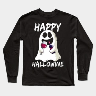 Happy Hallowine Boo Ghost Halloween Wine Lovers Funny Long Sleeve T-Shirt